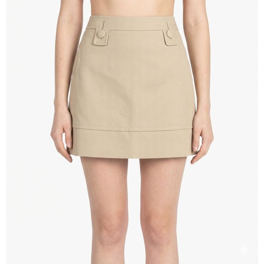 Designer Barbara Bui Initials Cotton Tan Button Mini Skirt Size 42 Large